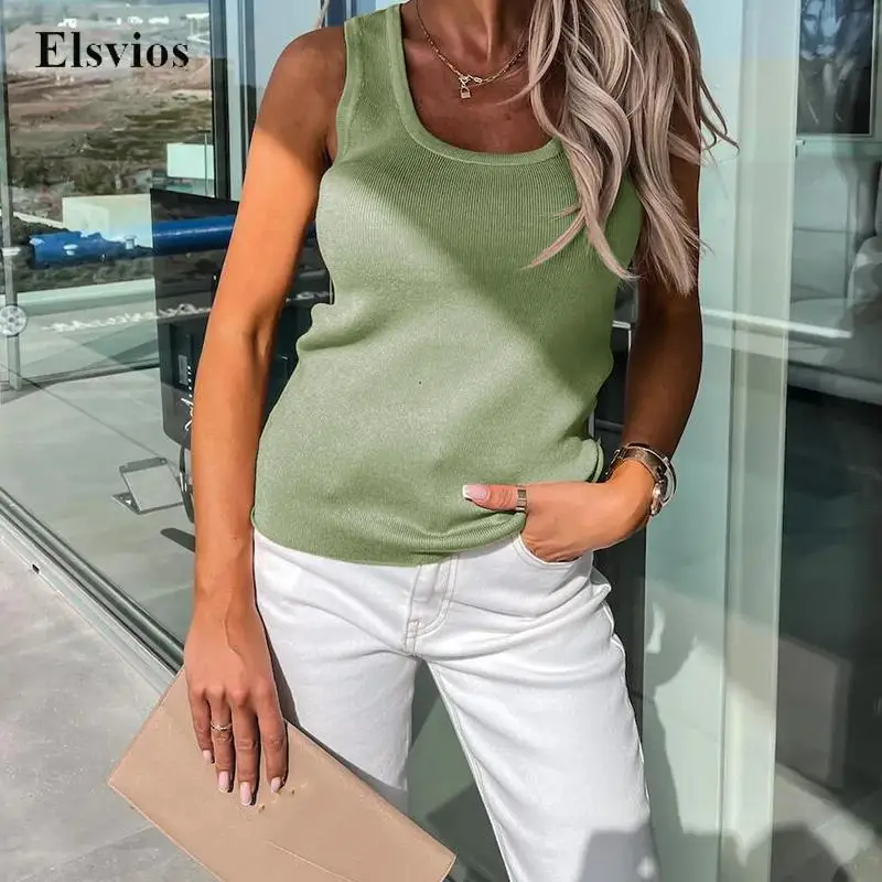 

Майка женская трикотажная в рубчик, с U-образным вырезом, без рукавов