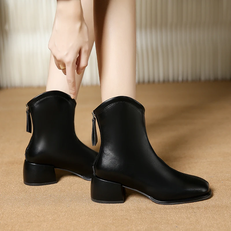 

Women's Block Mid Heel Ankle Boots Winter New Female Round Head Chelsea Boot Outdoor Party Women Dress Daily Back Zipper Booties