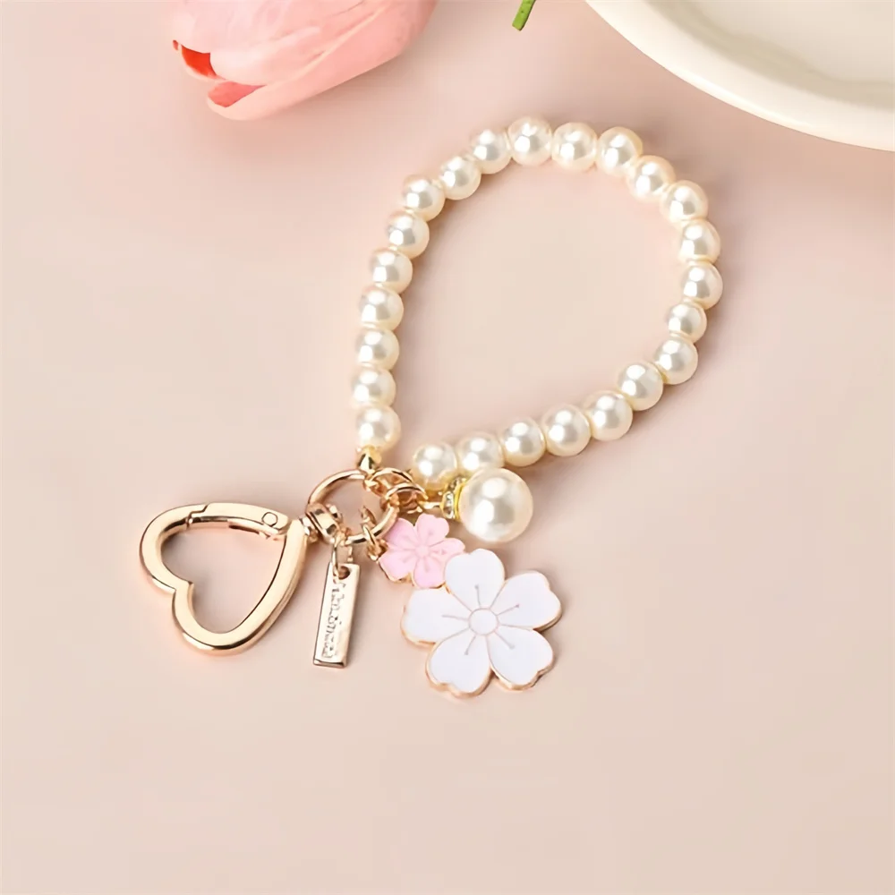 Элегантный брелок с двойным цветком милый белый жемчугом и буквами женская сумка