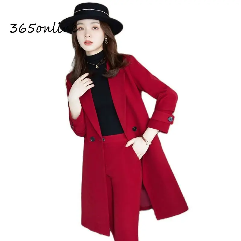 High Quality Fabric Formal Women Business Suits Blazers Autumn Winter Professional OL Styles Suits With Long Windbreaker