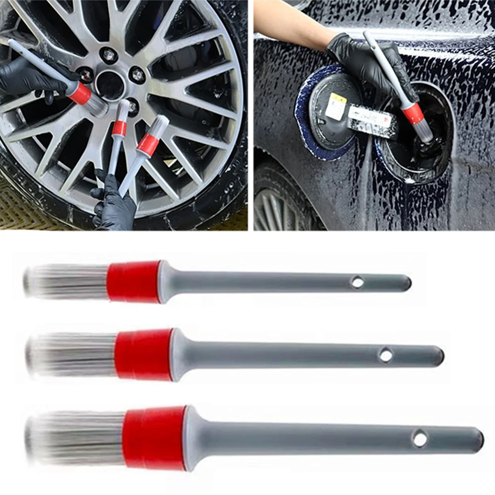 

3PCS Super Soft Synthetic Bristle Detailing Brushes Set PP Handle for Wheels Tires Engine Bay Leather Seats Door Panels