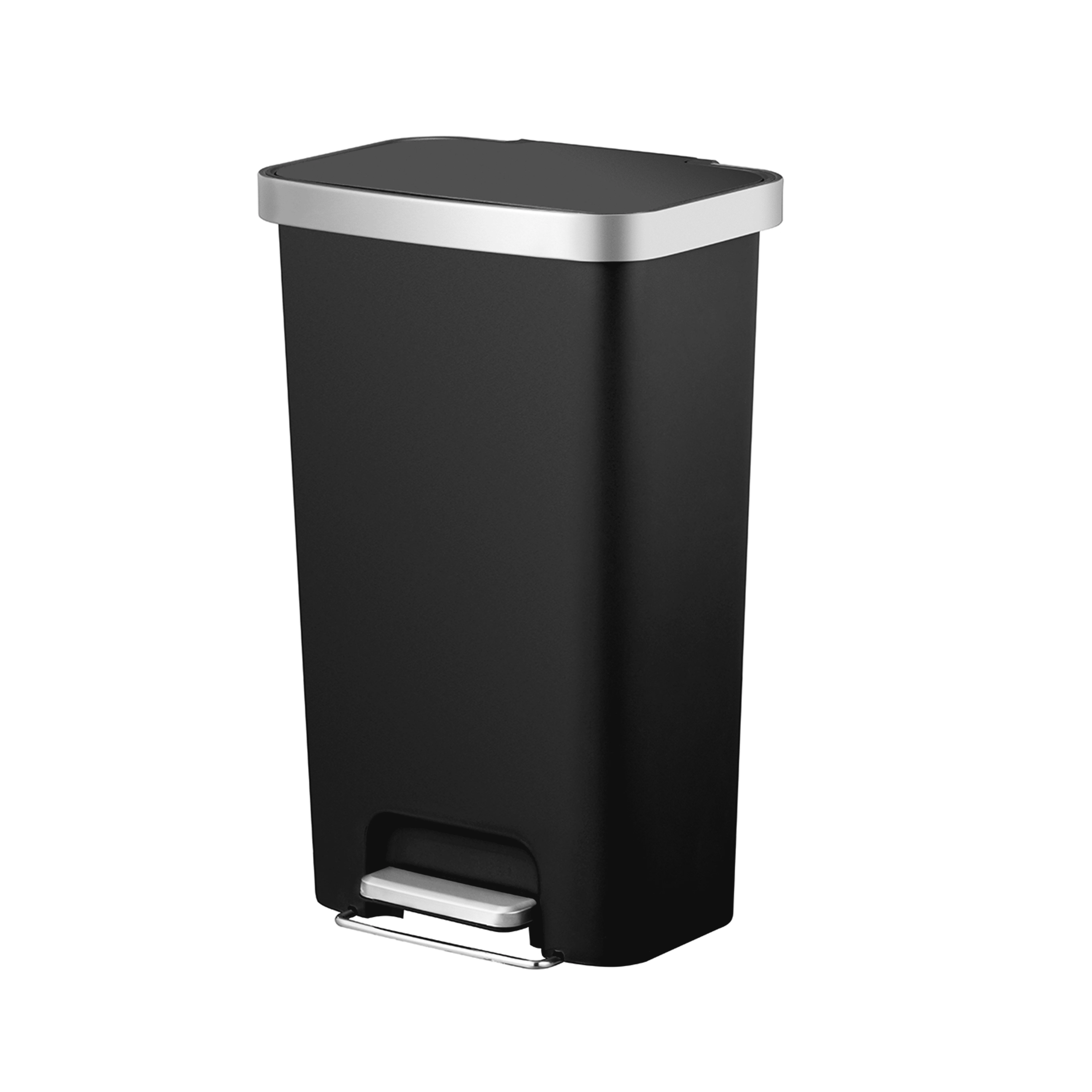 

11.9 Gallon Trash Can, Plastic Step On Kitchen Trash Can, Black