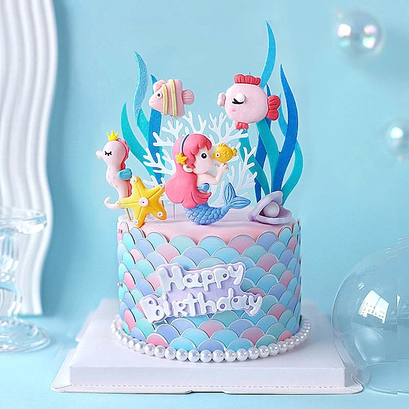 Crown Mermaid Decorations Ocean World Girl Cake Topper Birthday Dessert Decoration for Children's Day Party Supplies Lovely Gift