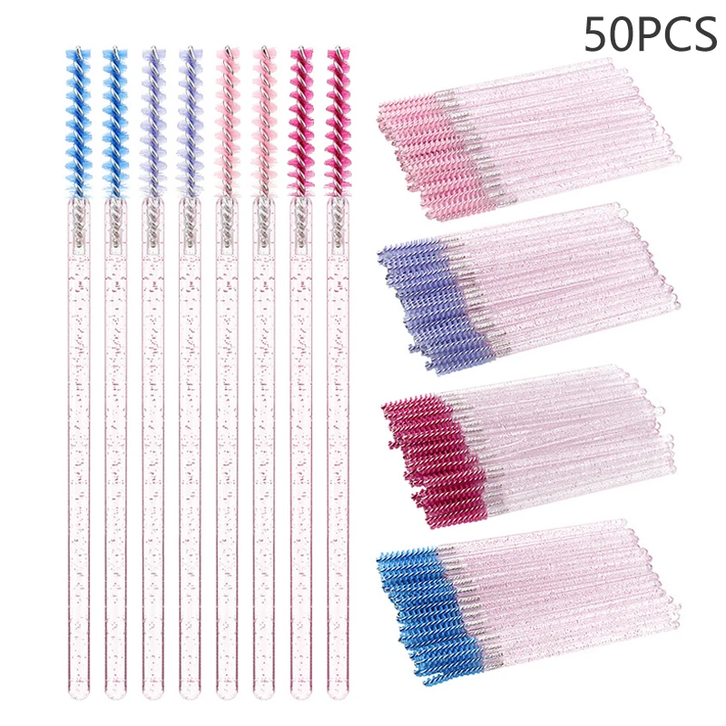 

50Pcs Eyelash Extension Rainbow Crystal Eyebrow Brush Mascara Wand Applicator Spoolers Eye Lashes Cosmetic Brushes Set