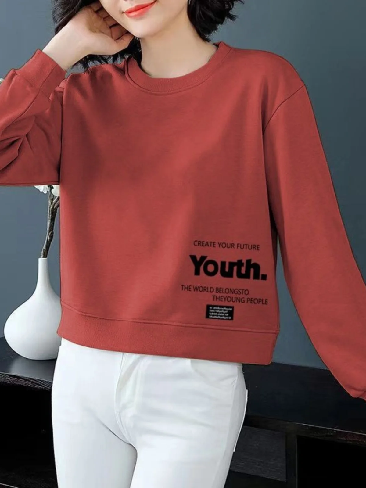 2023 хлопковая короткая весенняя маленькая толстовка с круглым вырезом женская