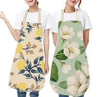 kitchen apron for woman men kid leaves sleeveless cotton linen cooking cleaning flower aprons color green print pattern 65x75cm