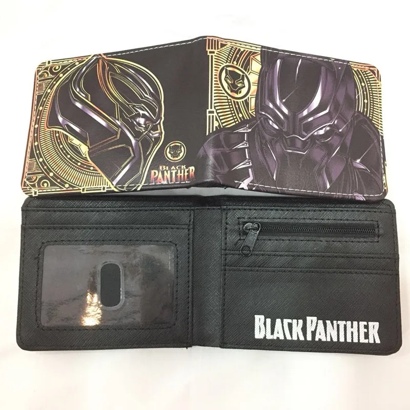 Популярный мультяшный черный кошелек Panther мужской короткий с карманом для монет