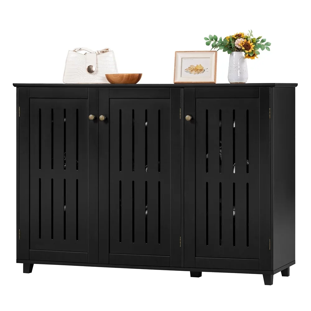 

4 Tier Wooden Shoe Storage with Louvered Door Adjustable Shelves for Entryway Hallway, Black,44.50 X 31.50 X 14.60 Inches