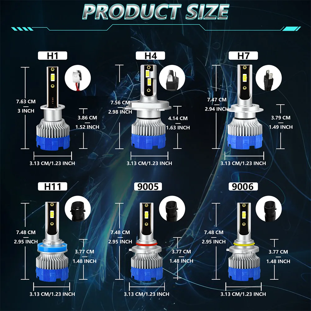 2 шт. лампа для автомобильных фар H1 H4 H7 9005 9006 H11 светодиодная автомобиля 20000LM 120W 6500K