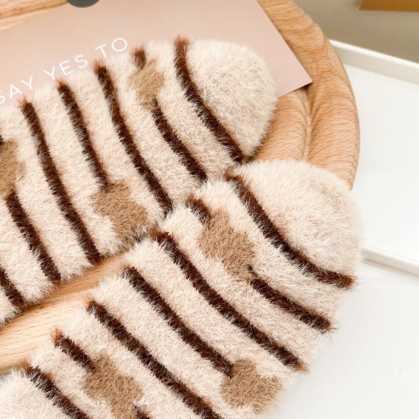 Warm Thick Furry Floor Winter Kawai Sleep Socks Set Cute Cartoon Brown Girl Socks  Kawai Thermal  Fluffy Socks for Women