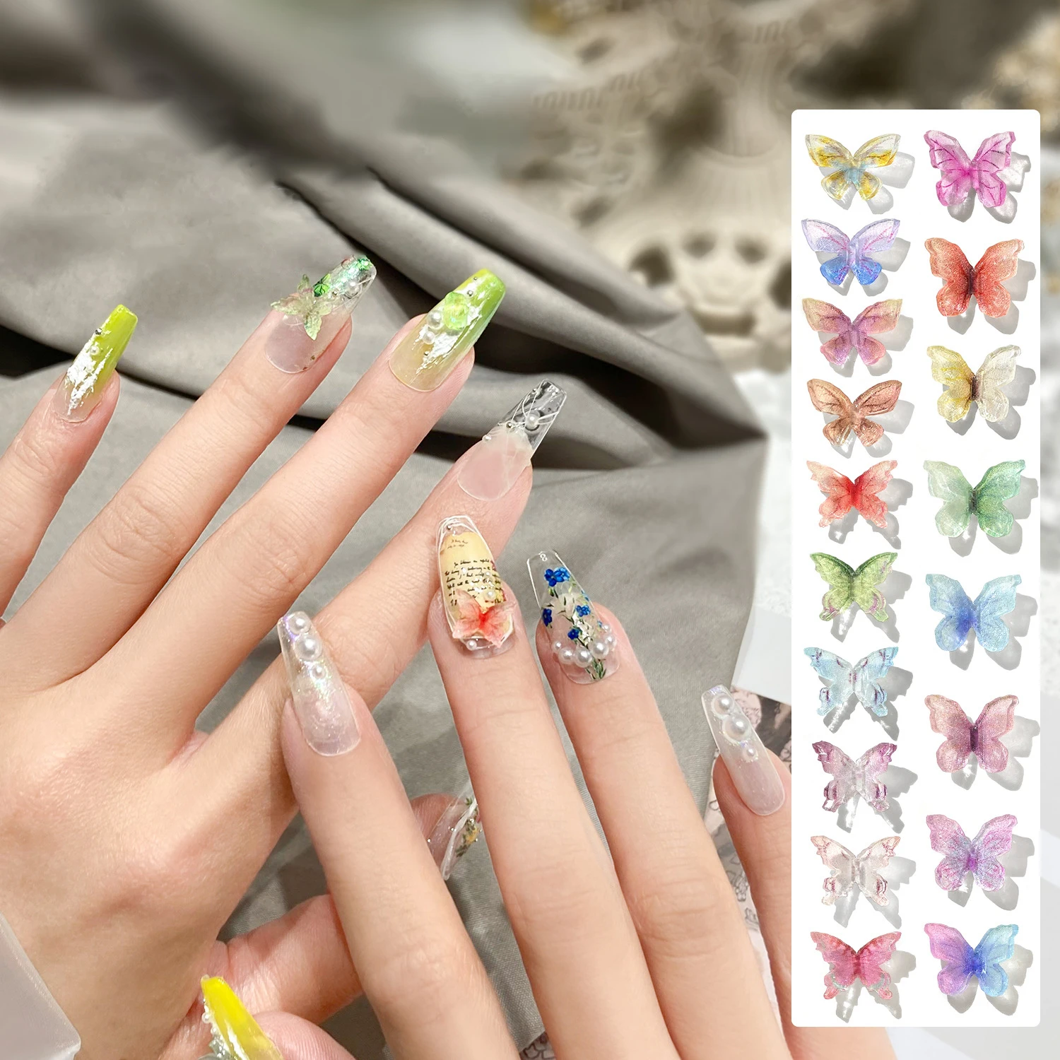 

Butterfly Nail 3D Charms Decoration Butterflies Resin Parts Glitter Nail Diamonds Stones Transparent Rhinestones Manicure