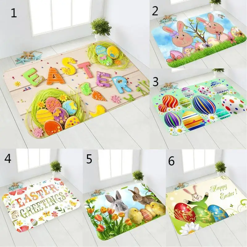 

Coloful Greeting Easter Floor Mat Cartoon Rabbit Cute Bunny Easter Eggs Happy Easter's Day Party Decor For Home