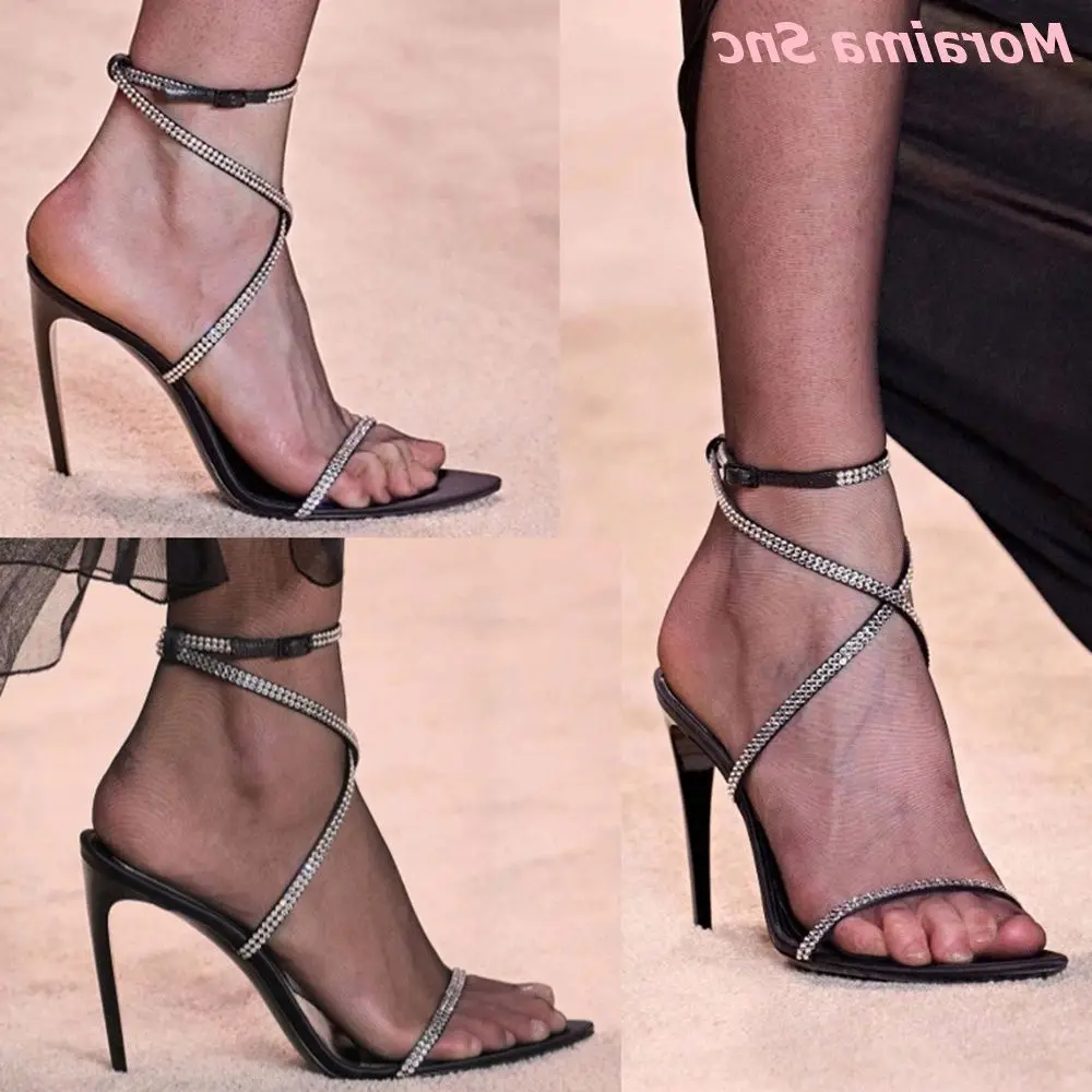 2022 Diamond Grace Sandals T-Strap Buckle Strap Thin Belt Fashion High-heeled Stiletto Open Toe Party Women Shoes Hot Sale