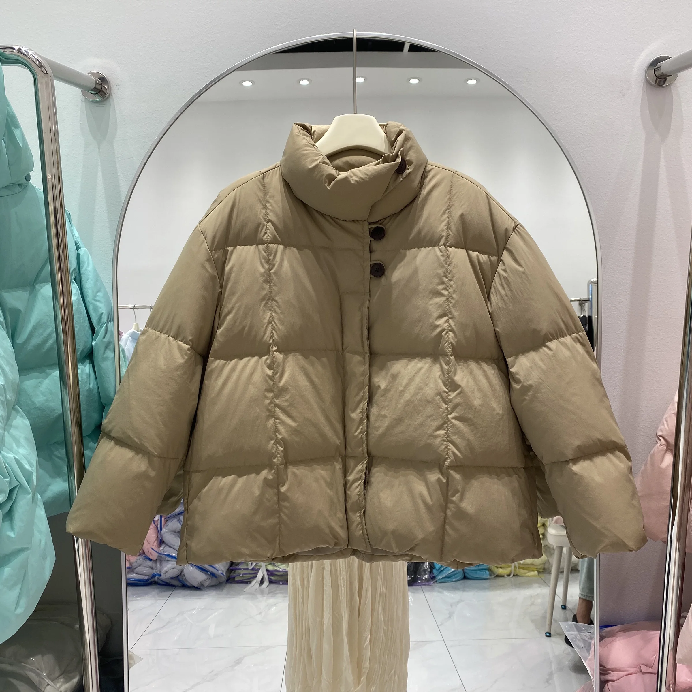 

Женский пуховик с воротником-стойкой, теплый белый пуховик с длинным рукавом, повседневная одежда, L379, 2023