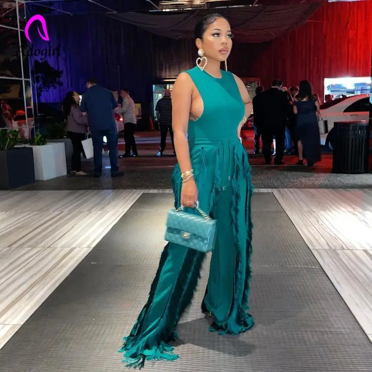 Sleeveless Vest Drawstring Fringed Knitted Top Casual Loose Wide-leg Pants Two-piece Suit Summer Green Tracksuit Streetwear