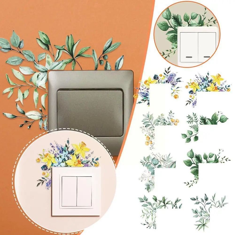 

Decor Wall Paper Long Lasting Wall Mural Colorfast Self-adhesive Flower Wall Plant Switch Decorative Sticker S1N7