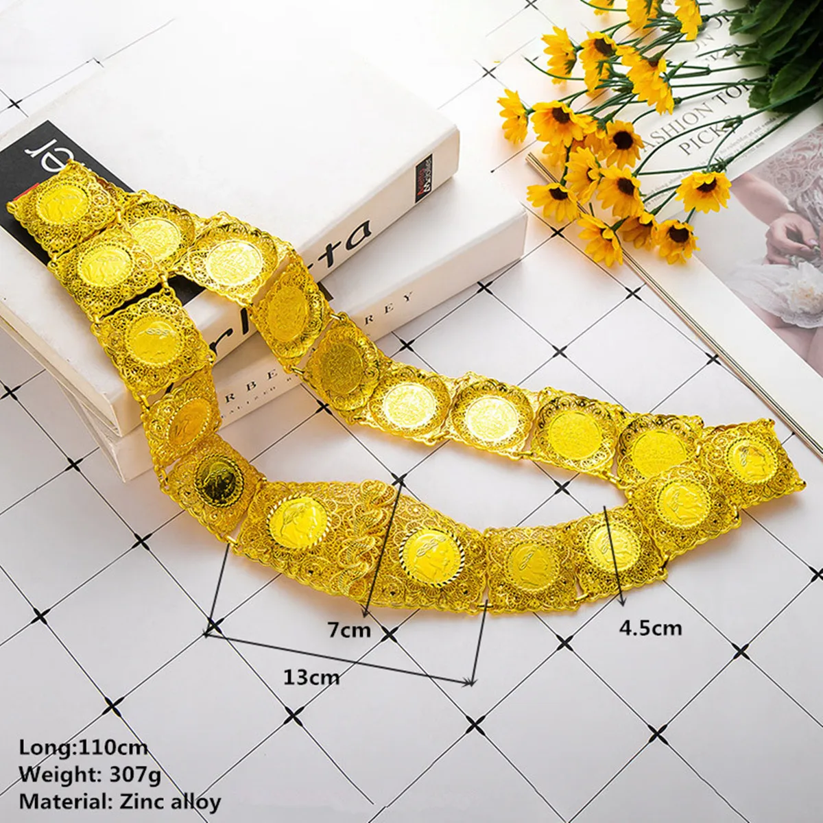 Пояс с монетами из Алжира позолоченная металлическая цепочка ручной работы