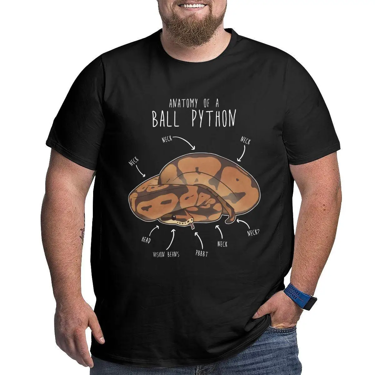 Anatomy Of A Ball Python T-Shirt for Men Crew Neck Pure Cotton T Shirts Snake Reptile Short Sleeve Big Tall Tee Shirt Plus Size