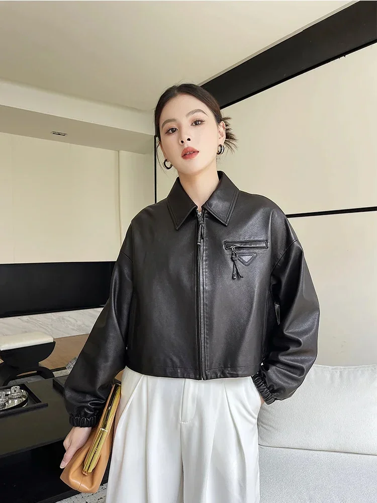 Повседневное простое пальто из натуральной овечьей кожи для женщин тренд 2024 года