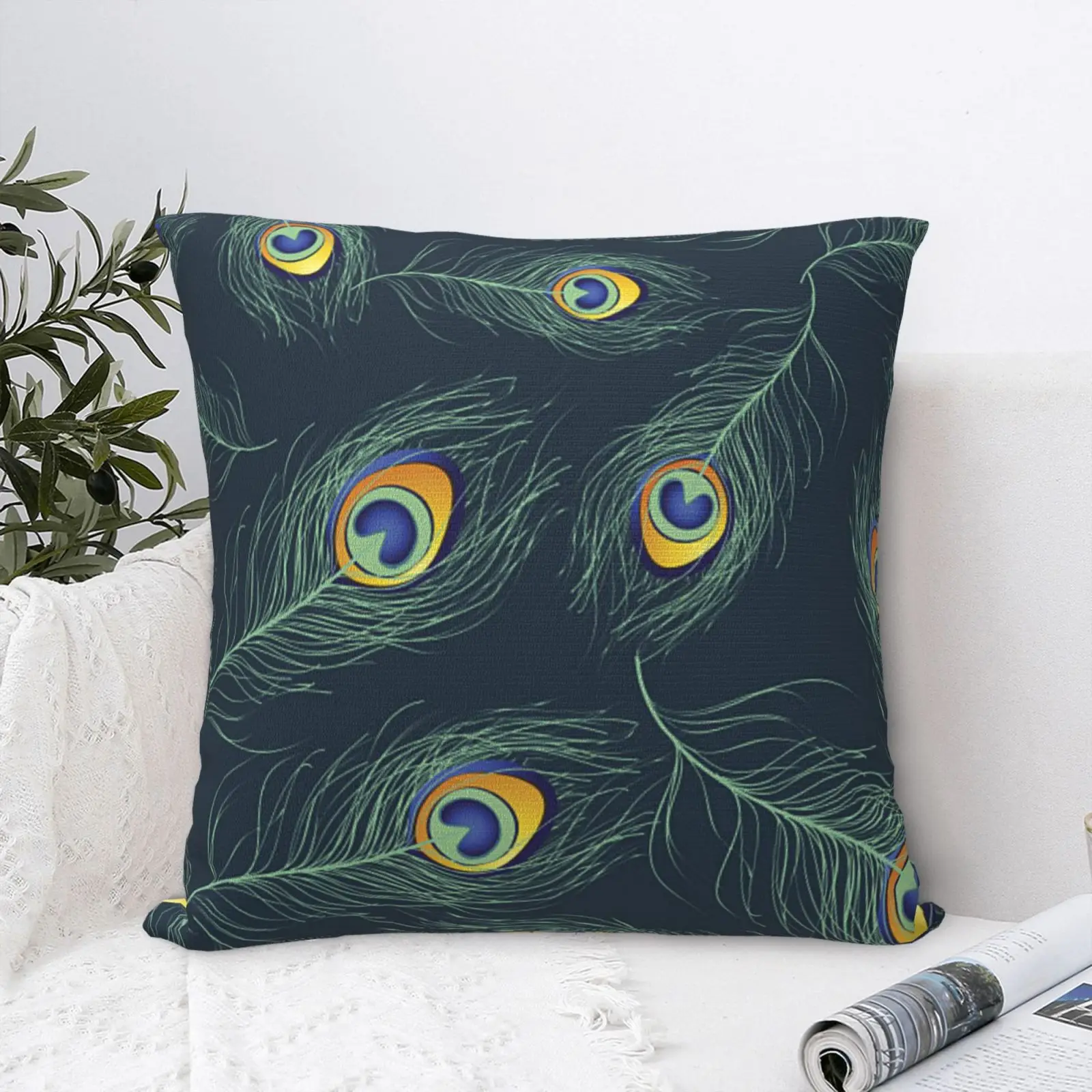 

Peacock Feather 7 Pillow Case Luxury Decorative Pillow Case Decorative Pillows For Sofa Modern Black Bedroom Pillow Case White