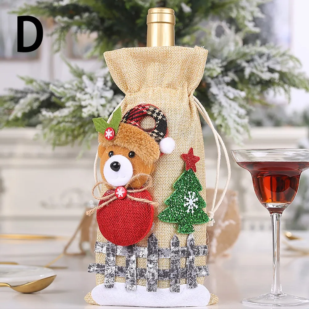 

Cute Christmas Wine Bottle Bag Party Decoration Creative Christmas Decoration Drawstring Wine Bottle Cover Decor For Home