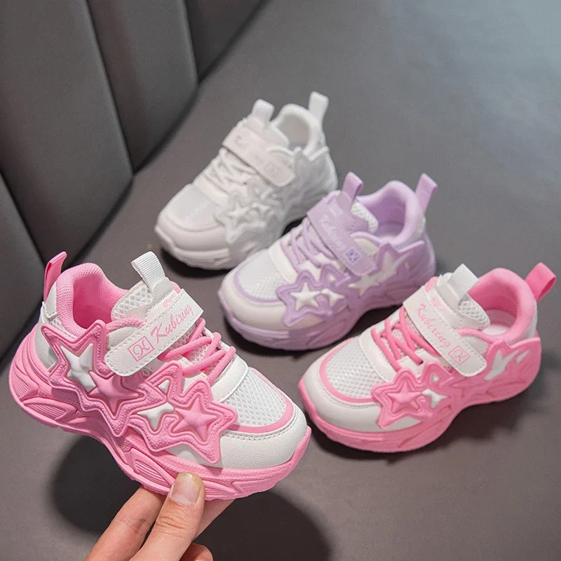 Girls Running Shoes Fashion Classic Kids Casual Sneakers Children Sports Air Mesh with Stars Breathable 2024 Spring Summer