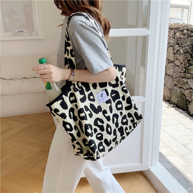 

Leopard Shopping Bag 2023 New Bag Canvas Bag Shoulder Ladies Bag Tote Big Bolsa Casual Mujer Korean Chic