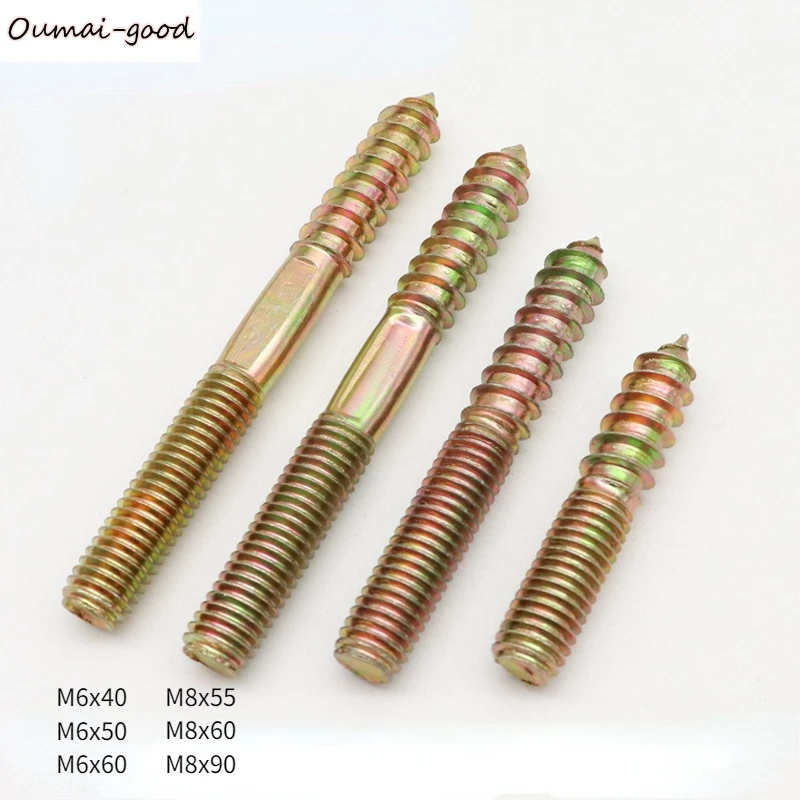 

5-50pcs M6 M8 Hanger Bolts Double Ended Thread Lag Screws Wood Screws Furniture Fixing Self Tapping Screws Color Zinc Plated