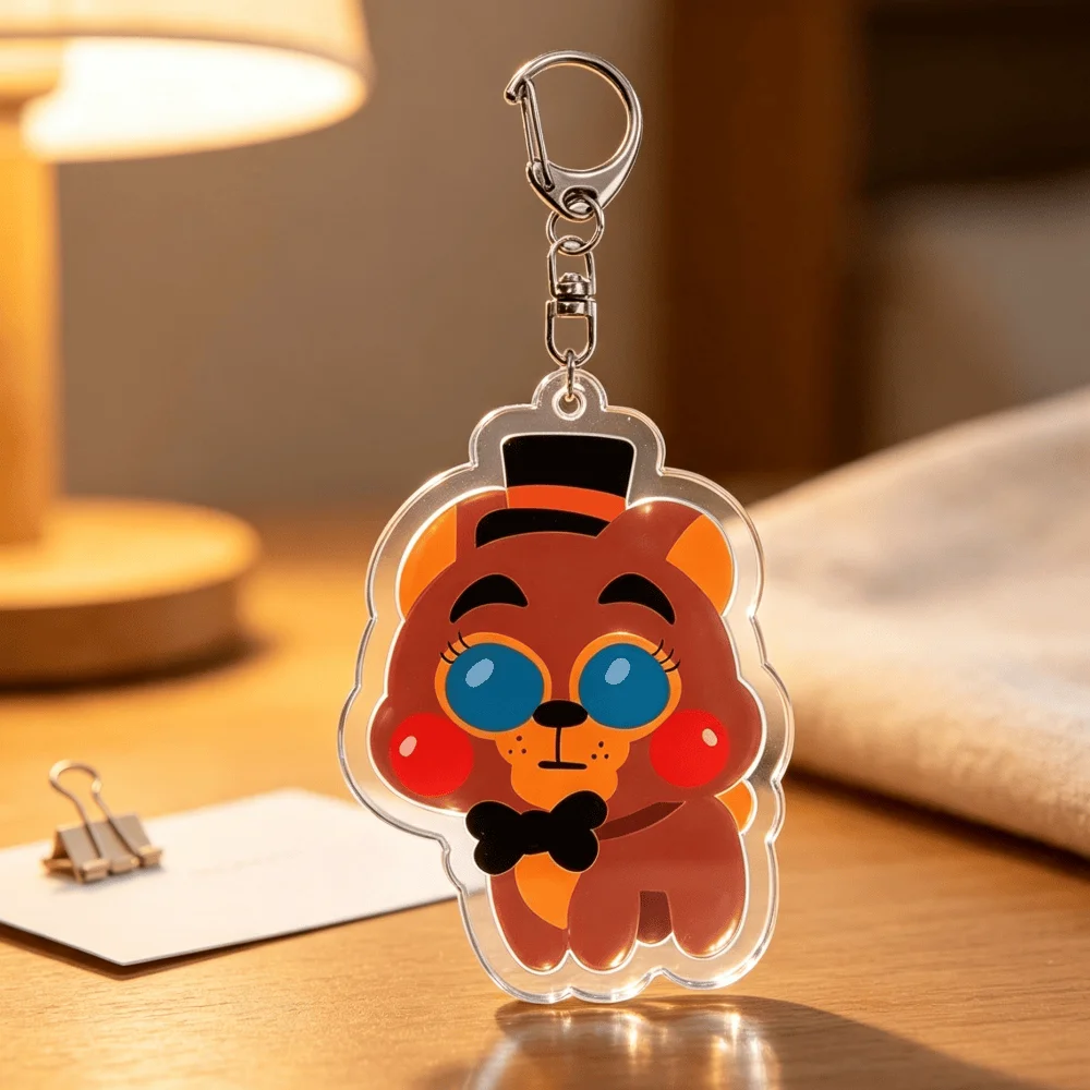 Фото Акриловый брелок с персонажами игры FNAF: Фредди Фазбер, Бонни, Фокси, Чика. Милый подарок на праздник, украшение для рюкзака, подвеска. №4