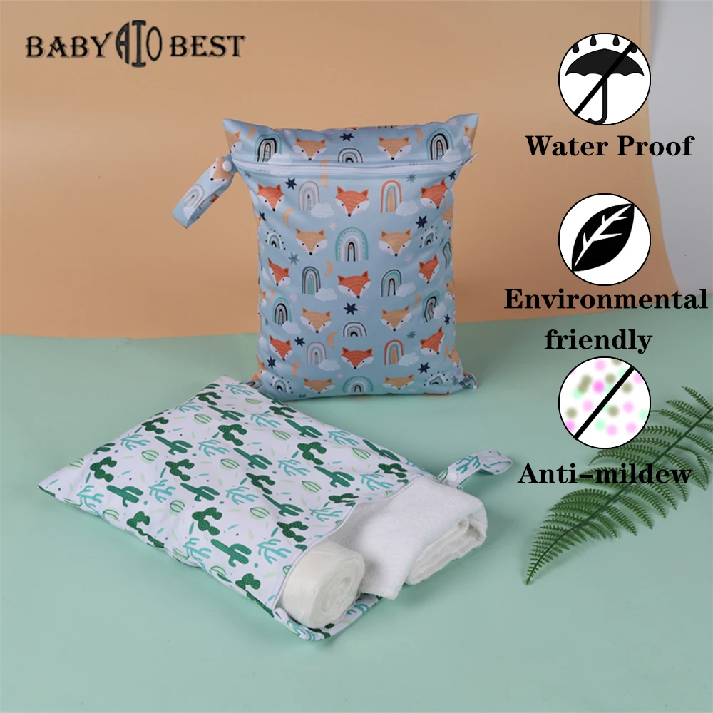 

AIO 30x40cm Baby Diaper Bag Waterproof Reusable Eco Friendly Children Nappy Bag Cartoon Print Zipper Buttons Storage Bag