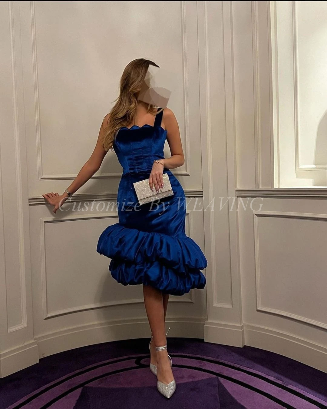 

Royal Blue Velvet Short Prom Dresses Mermaid Strapless Saudi Arabic Women Evening Gowns Formal Party