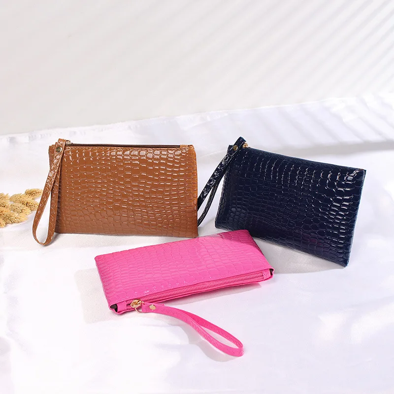 

PU Coin Wallet Zipper Closure Solid candy colors Crocodile Wallet for Women Coin Purse New Fashion Small Wrist Bag High-quality