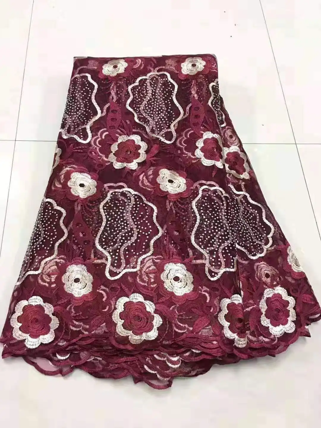 

High Quality 2021 African French Net Lace Fabric Embroidered Nigerian Lace Fabric 5Yards Guipure Cord Lace with Stones