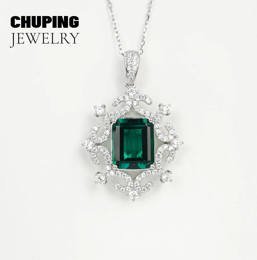 Фото Chu Ping Fine Jewelry Lab Рубин Розовый Сапфир Изумруд Восьмиугольная огранка 8*10 мм S925 Серебряный кулон Ожерелье Выделите Элегантность №5