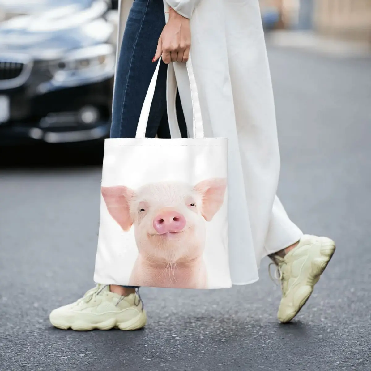 Pig Women Canvas Handbag Large Capacity Shopper Bag Tote Bag withSmall Shoulder Bag