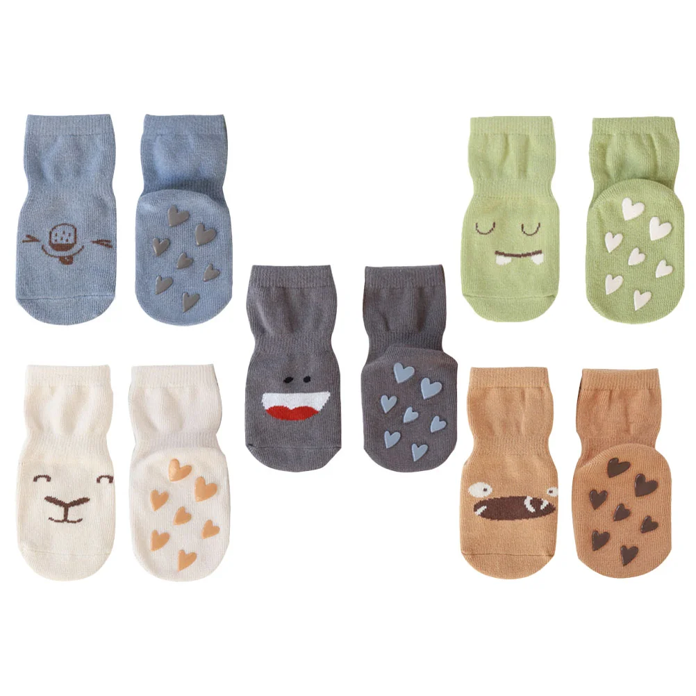 

5 Pairs of Toddler Anti-skid Socks With Grips Walking Learning Socks for Baby Boys Girls
