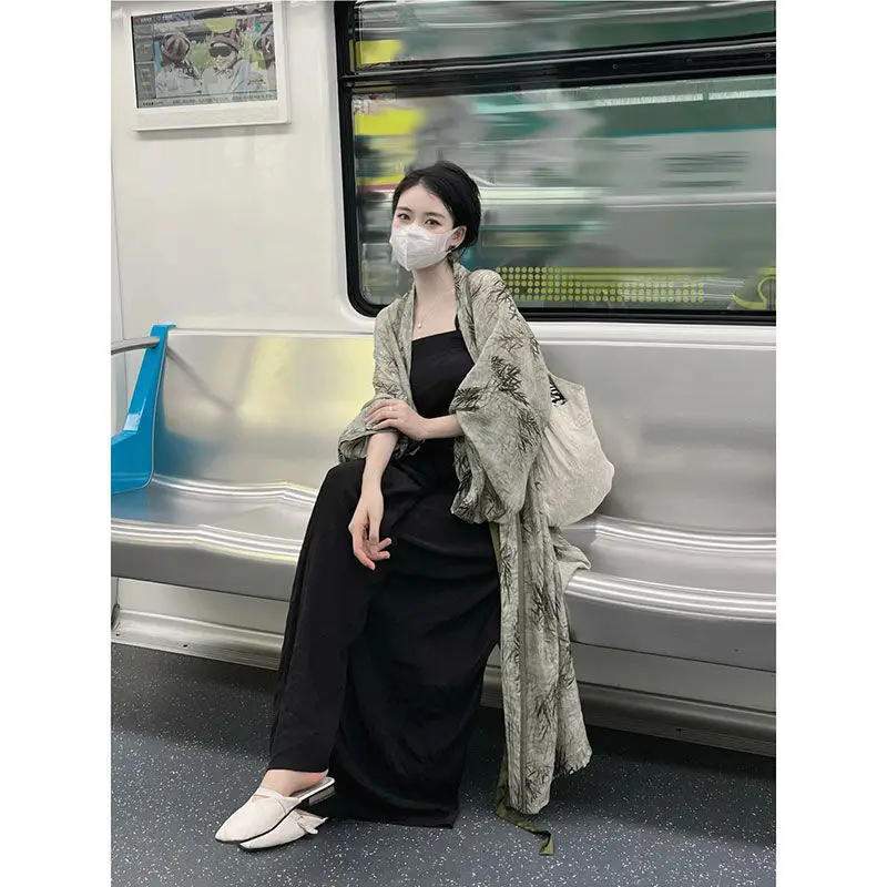 

Высококачественный костюм Geskeey из двух частей с китайской династией песни ханьфу для летнего города, девушки в метро, повседневное кимоно