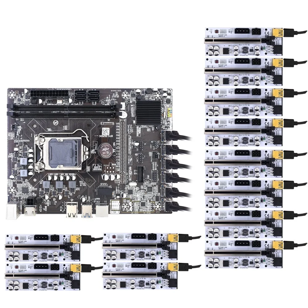 

Материнская плата B250 BTC для майнинга, комплект материнской платы B250C, 12 PCI-E X16 PCIE в разъем для видеокарты USB3.0 LGA1151, поддержка DDR4 RAM