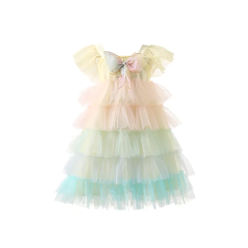 

Summer Girls Cake Dress Fly Sleeve Layers Tulle Birthday Party Dress Children Tutu Dresses Kids Clothes 1 To 6T C01