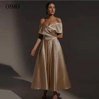 oimg simple a line champagne satin evening dresses off the shoulder sleeves ankle length prom gowns bride formal party dress