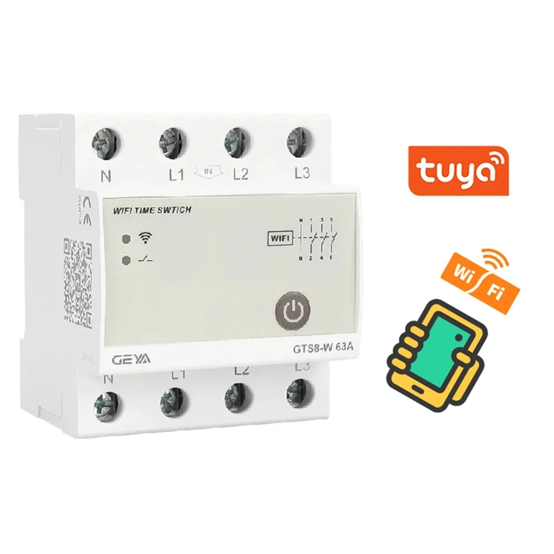 Фото GEYA GTS8-W 4P Smart Wi-Fi Time Switch DIN-рейка Умный дом Беспроводной пульт дистанционного управления через приложение Tuya AC220V 63A №2