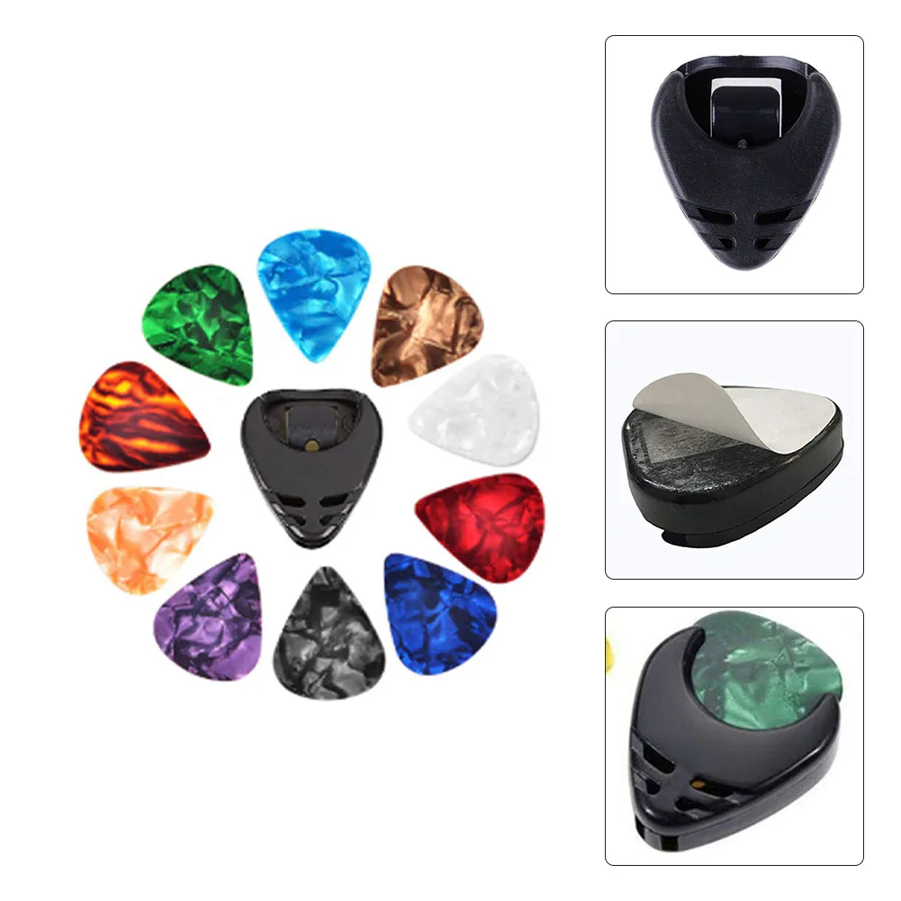 

10Pcs Random Guitar Picks 1Guitar Pick Holder Set For Acoustic Electric Guitar Pick Clip Celluloid Picks 0.46mm Accessories