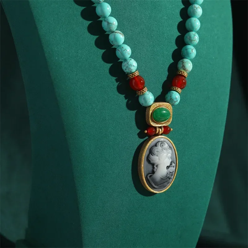 Набор ювелирных изделий ручной работы с головой красоты из синего камня