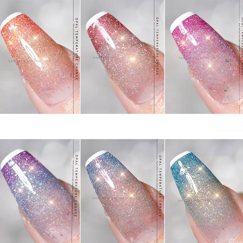 

15ML Thermal Nail Gel Polish Glitter Temperature Color Changing Gel DIY for Soak Off UV Gel 3-layers Reflective Universal Polish