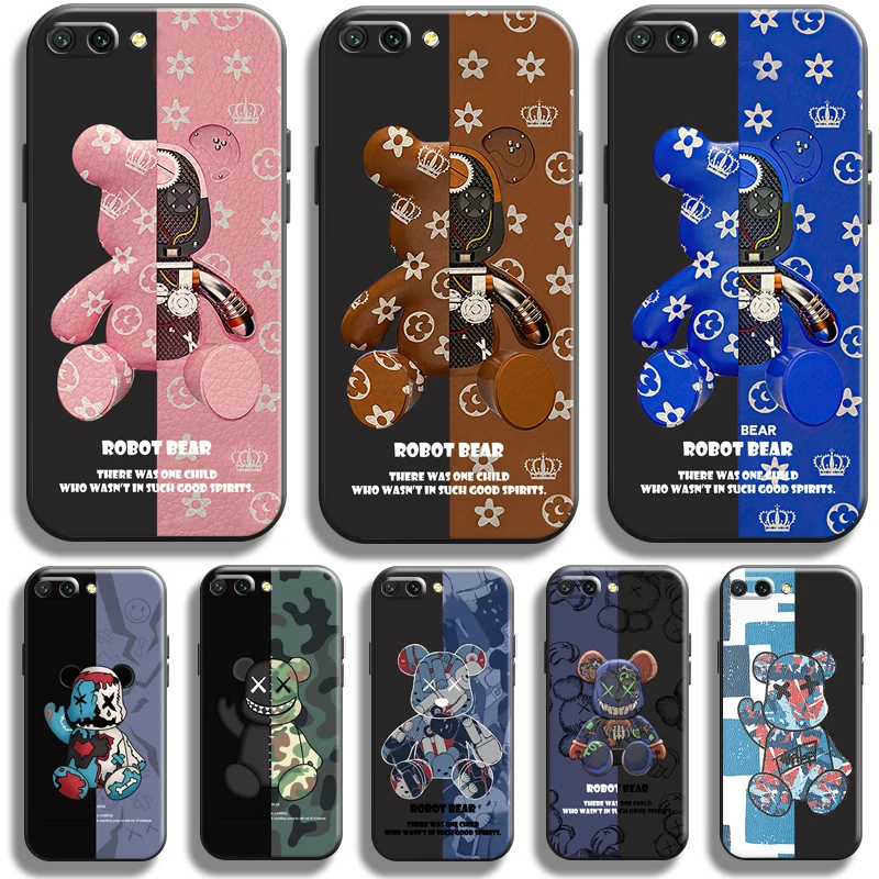 

Luxury Fashion Bear Phone Case For Huawei Honor 10 10i 9 9A Honor 10X 9X Lite Pro Liquid Silicon Black Back Funda Soft Coque