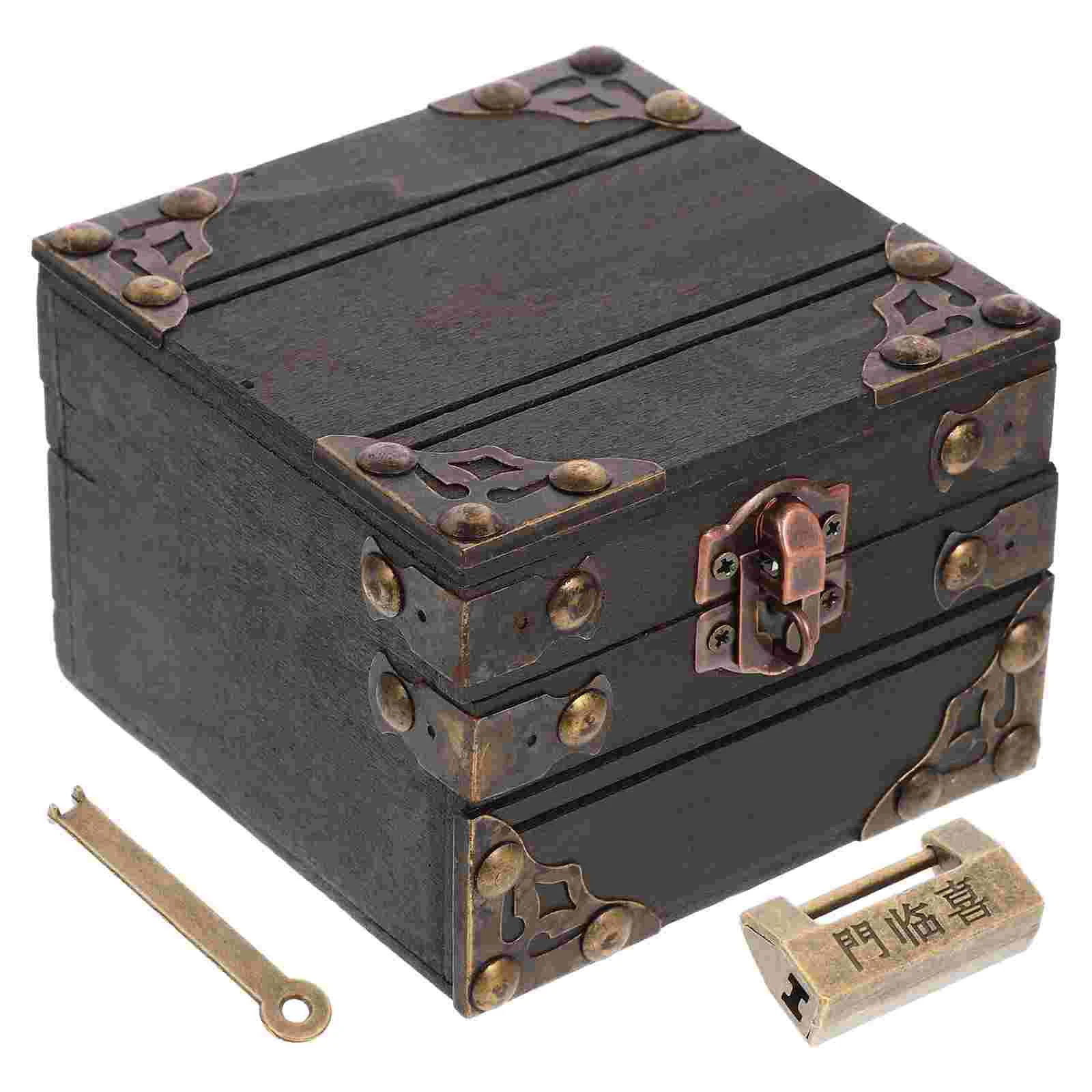 

Wooden Storage Box Jewelry Case Keepsakes With Lid Treasure Pirate Photo Prop Trinket Candy