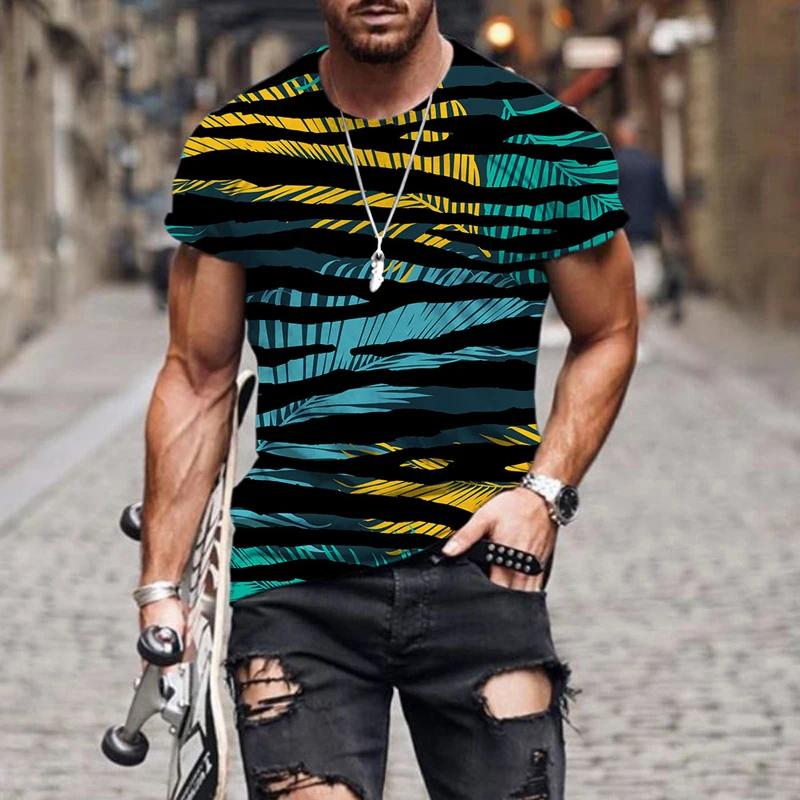 Футболка мужская оверсайз с абстрактным леопардовым принтом модная тенниска