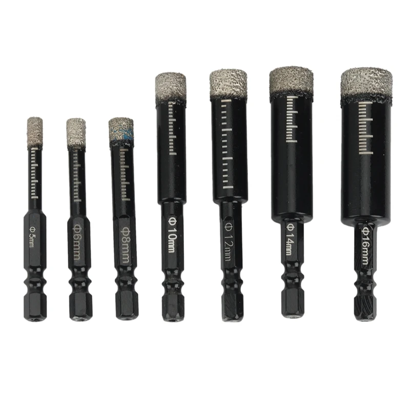 

7Pcs Brazed Diamond Dry Drill Bits Hole Saw Cutter For Granite Marble Ceramic Tile Glass 5/6/8/10/12/14/16Mm