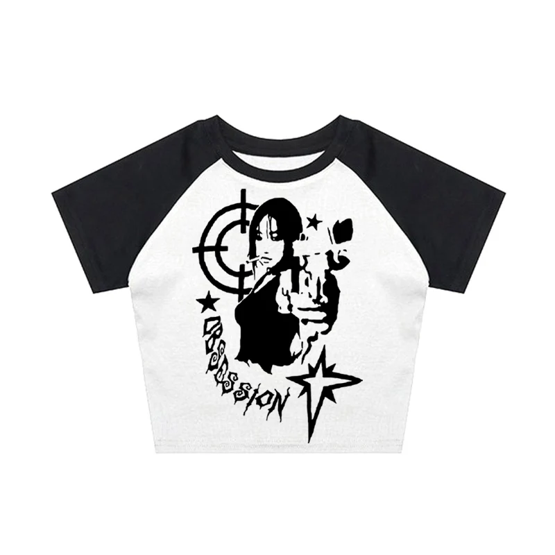 

Футболка с надписью принт кукла, топ с вырезом, уличная одежда в стиле 1920-х, Готическая футболка в стиле Харадзюку с коротким рукавом, Y2K, выражение одежды