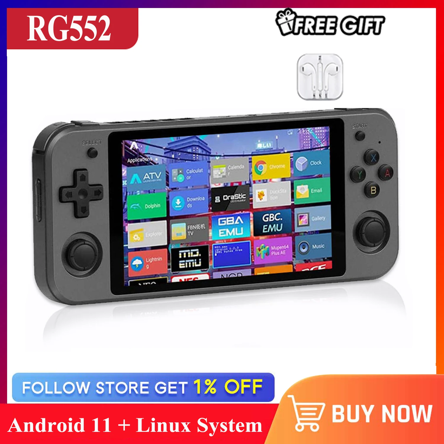 

RG552 Anbernic Retro Video Game Console Dual Systems OS Android Linux 5.36 Inch IPS Pocket Handheld Touch Screen Game Player